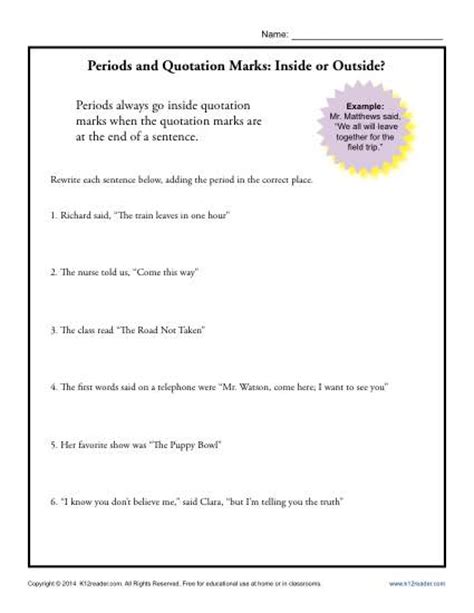 Periods And Quotation Marks Inside Or Outside Punctuation Worksheets