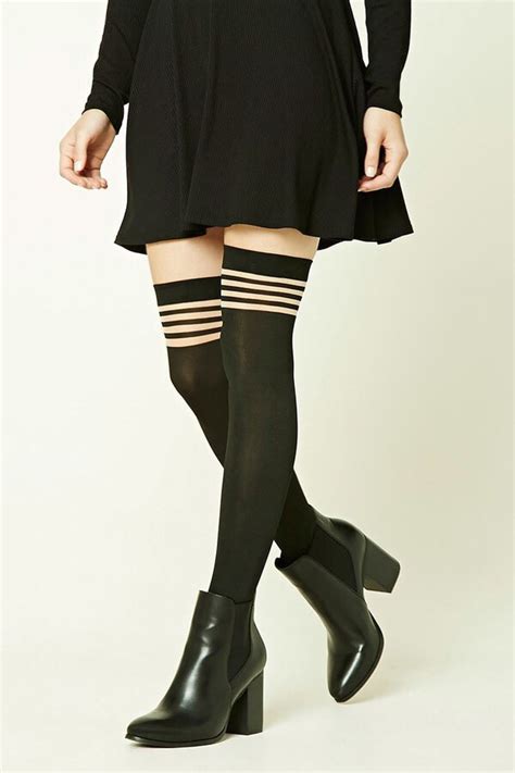 Forever 21 Striped Over The Knee Tights Fashion Tights