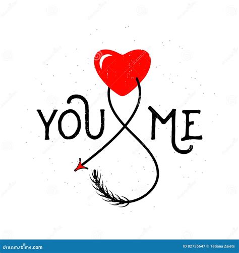 Vector Illustration Of Typography Text Sign You And Me With Heart Stock