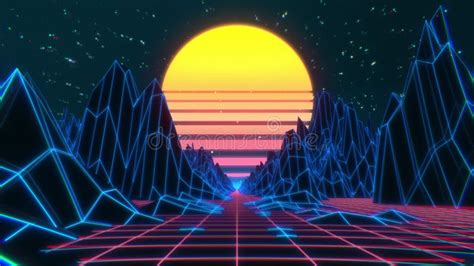 80s Retro Futuristic Sci Fi Seamless Loop Vj Landscape With Neon
