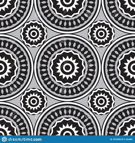 Seamless African Circle Design Pattern In Black White And Grey Stock