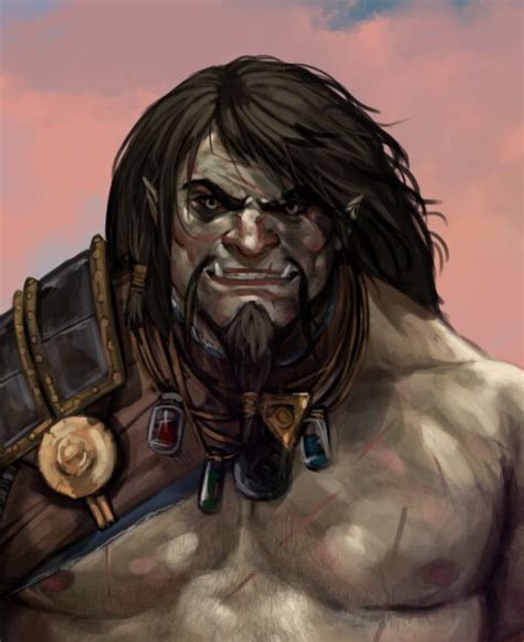 M Half Orc Barbarian Medium Armor Necklace Portrait Male Med Fantasy