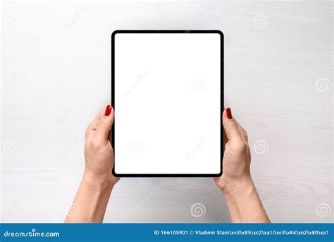 Tablet Mockup Girl Holding Tablet In Vertical Position Abowe White
