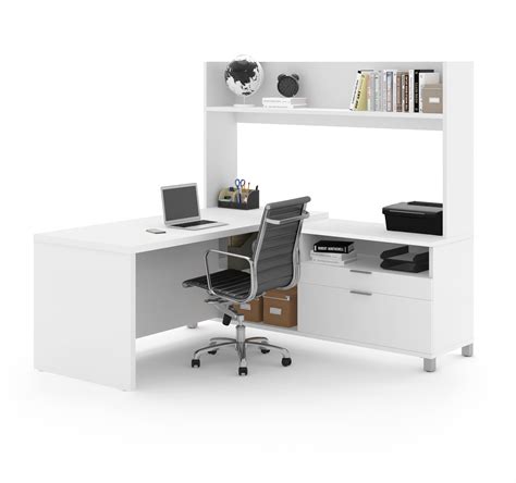 71 X 71 White L Shaped Office Desk With Hutch By Bestar
