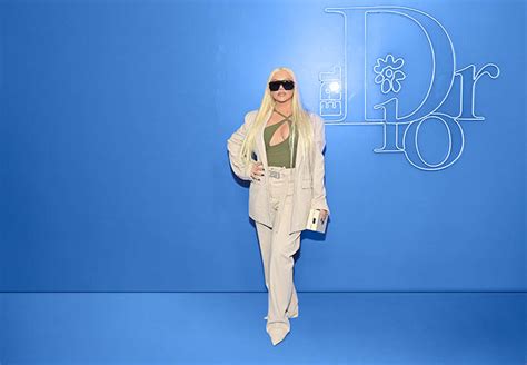 Christina Aguilera Spins Suiting With Cutout Top At Dior Mens Show
