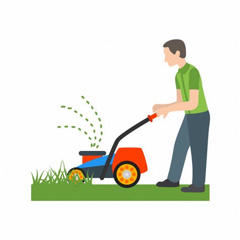 Cutting Grass Lawn Lawnmower Mowing People Work Icon Download