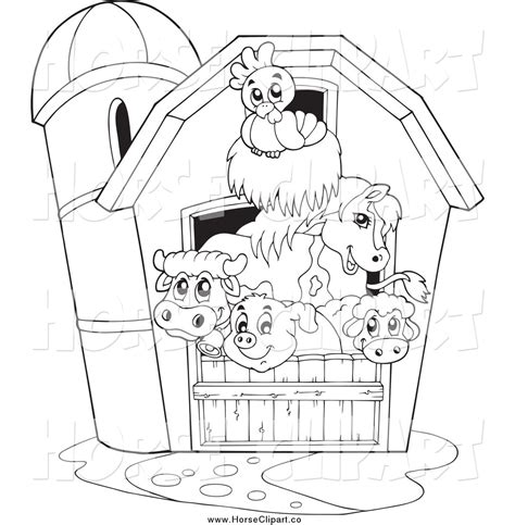 Clip Art Of A Black And White Barnyard Animals In A Barn