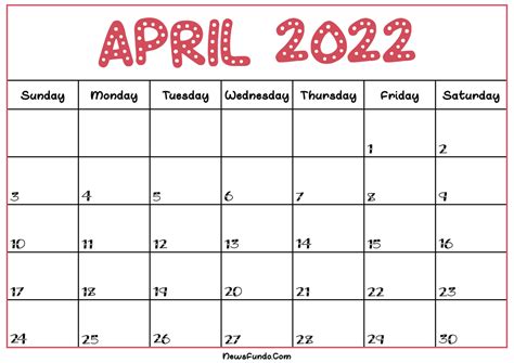 Month Of April Calendar Printable Printable Templates