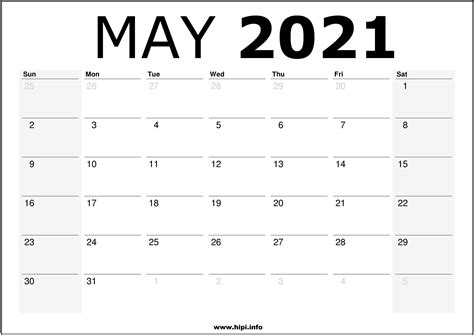 May 2021 Calendar Printable Vertical May 2021 Calenda