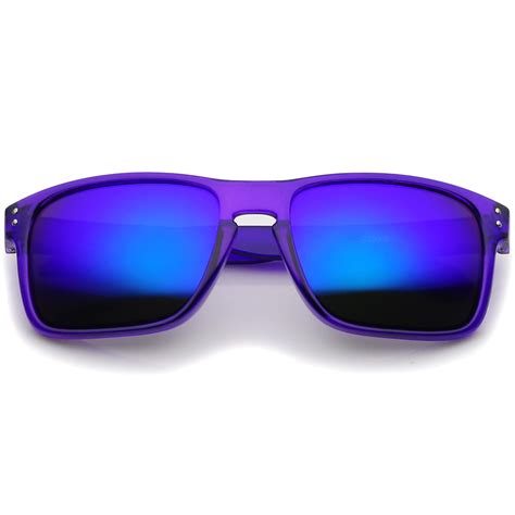 Sunglassla Translucent Colored Mirror Square Lens Horn Rimmed Sunglasses 57mm Purple