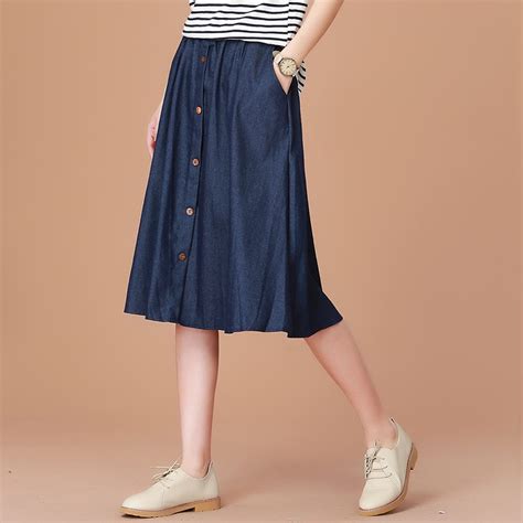 2018 Spring Autumn Elastic Waist Plus Size Denim Skirts Women Fashion Vintage Casual Skirt High