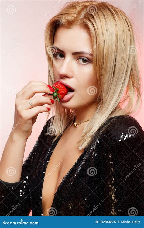 Blonde With Strawberries Stock Image Image Of Fallinlove 102864597