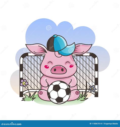 Cute Cartoon Pig With A Soccer Ball Vector Illustration Stock Vector