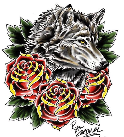 Wolf And Roses By Tattooryan On Deviantart Rose Wolf Deviantart