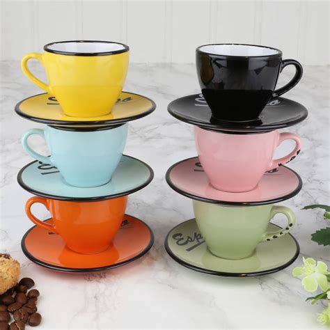 Set Of Six Ceramic Espresso Cups And Saucers By Dibor