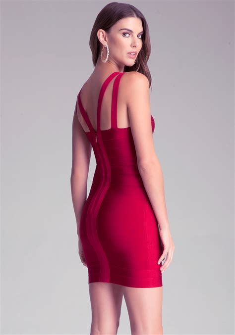 Bebe Crew Neck Bandage Dress In Red Lyst