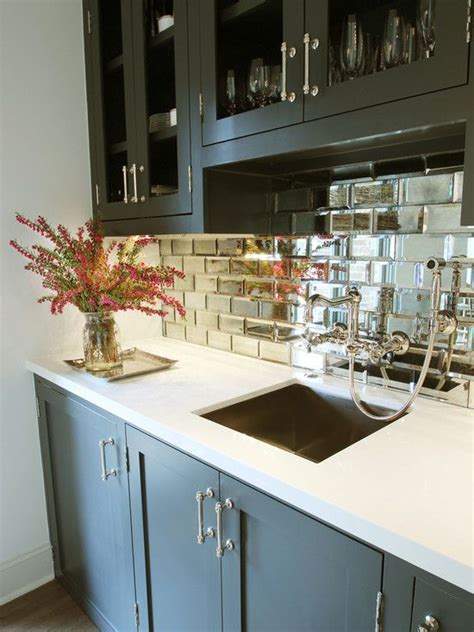Here, the mirrored backsplash is a bit more subtle. Interesting Small Beveled Mirror Tiles : Contemporary ...
