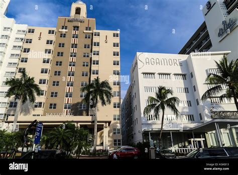 The Sagamore And Other Art Deco Buildings On Collins Avenue In South Beach Miami Florida Usa