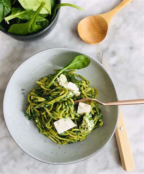 Spaghetti met spinazie en feta