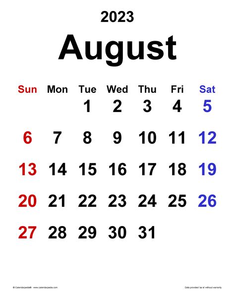 Printable Calendar August 2023 Printable August 2023 Calendar Free