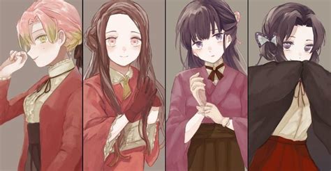 Four Anime Girls With Long Hair And Wearing Red Clothing One Is
