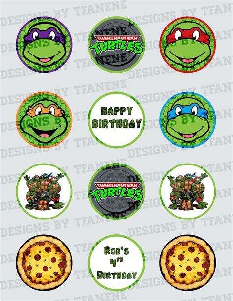 Personalized Teenage Mutant Ninja Turtles Tmnt Printable Cupcake Toppers 2 00 Usd By