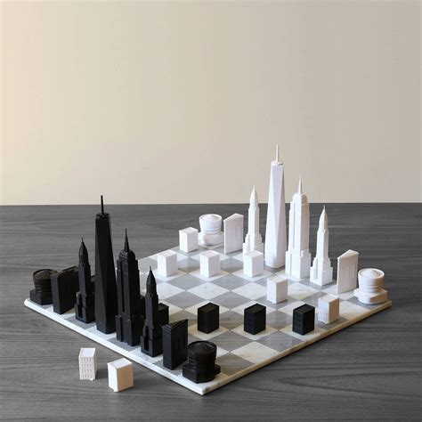 New York Skyline Chess Set On Marble Acrylic Set T For Architect