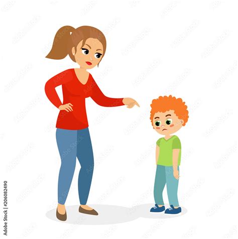 Vector Illustration Of Mother Character Scolding Her Upset Son Mom Punishes Son Concept In Flat