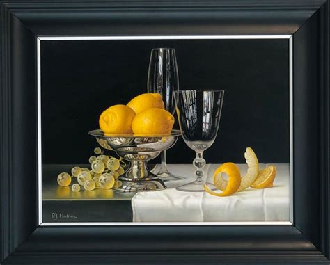 Roy Hodrien Silver Bowl With Lemons And Grapes Modern Still Life