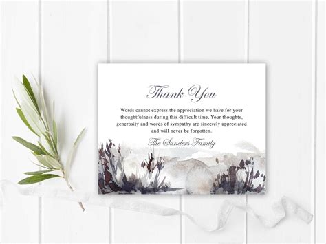 Funeral Thank You Card Printable Funeral Thank You Notes Memorial