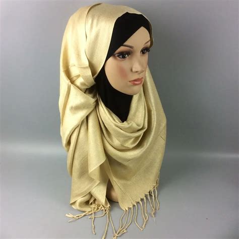 popular fashion arabic malaysian style plain shiny gold colorful muslim turkish hijab with