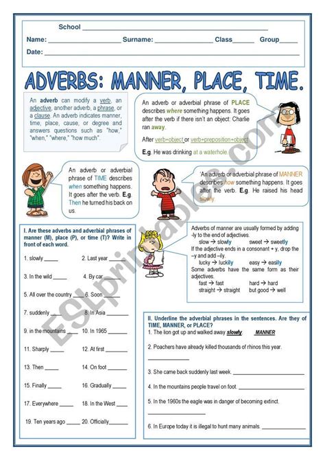 Adverbs Of Place Time And Manner Esl Worksheet By Rody Adverbial
