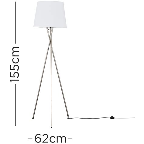 Modern Brushed Chrome Tripod Floor Lamp With White Fabric Shade