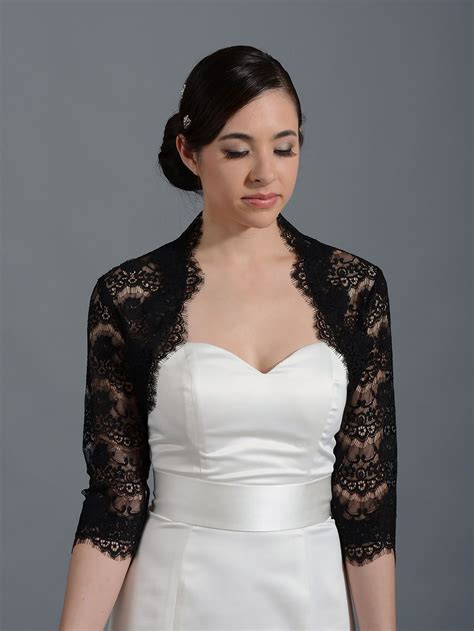 black 3 4 sleeve bridal lace wedding bolero jacket 051n lace shrug for dresses black bridal