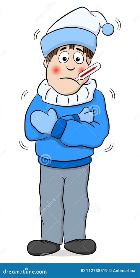Sick Freezing Cartoon Man With A Fever Stock Vector Illustration Of