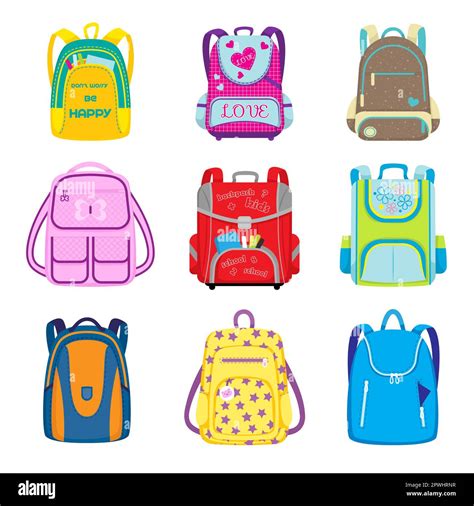 Elementary School Backpacks Set Stock Vector Image And Art Alamy
