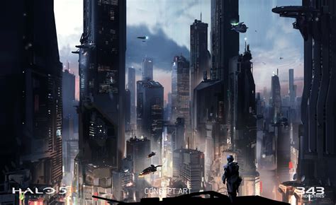 Vídeo Game Halo 5 Guardians Futuristic Ficção Cientifica Cidade Halo