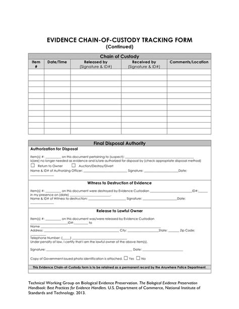 Printable Chain Of Custody Form Printable Forms Free Online