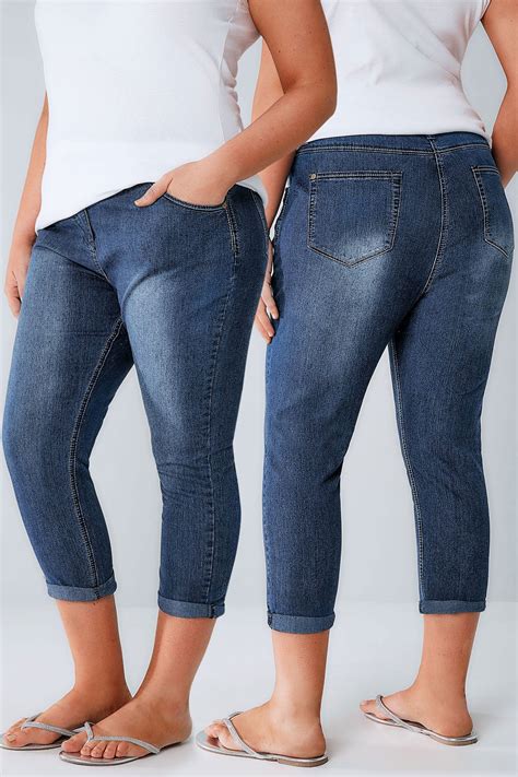 Indigo Denim Cropped Jeans Plus Size 16 To 32