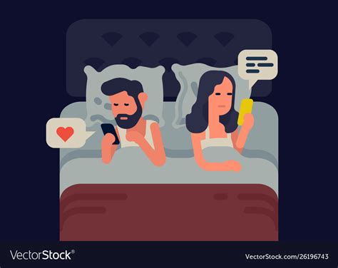Couple Checking Phones Before Sleep Royalty Free Vector