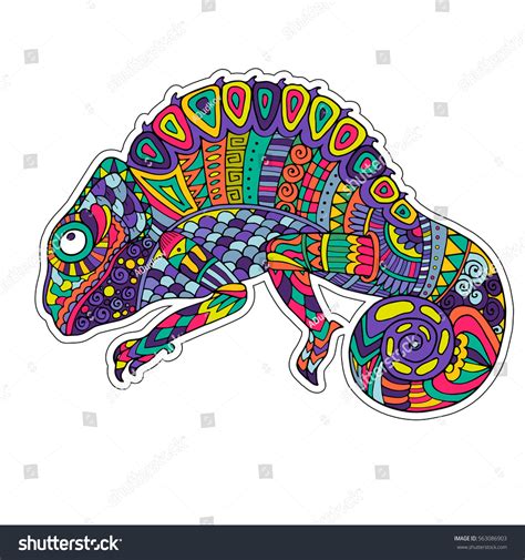 Colored Zentangle Chameleon Doodle Exotic Wild Stock Vector 563086903