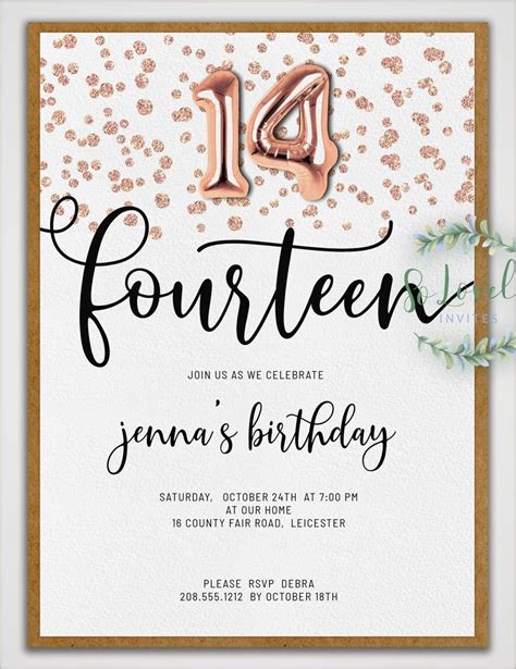 14th Birthday Invitations Free Printable
