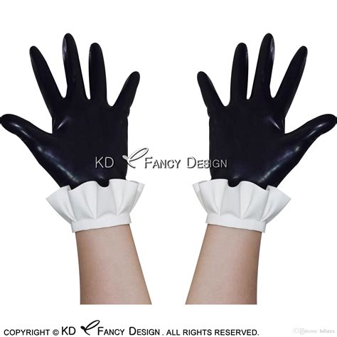 Black And White Sexy Short Latex Gloves With Ruffles Rubber Mittens