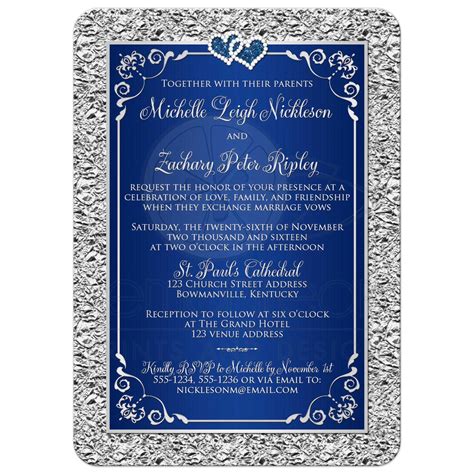 Royal blue silver wedding invitation templates with measurements 752 x 1296. Wedding Invitation | Navy Blue, Silver Scrolls | Faux ...