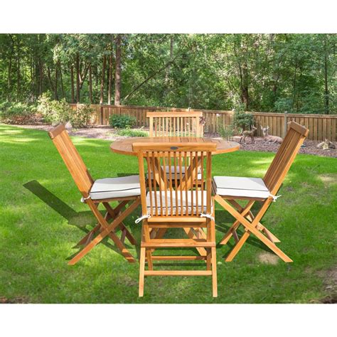 5 Piece Teak Wood California Dining Set With 47 Round Folding Table