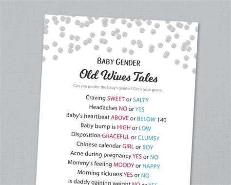Old Wives Tales Baby Gender Reveal Game Poster Canoeracing Org Uk