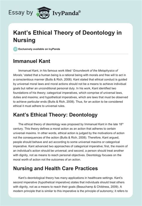Kants Ethical Theory Of Deontology In Nursing 577 Words Essay