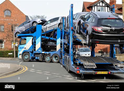 Car Transporter Lorry In Residential Street Stock Photo Alamy