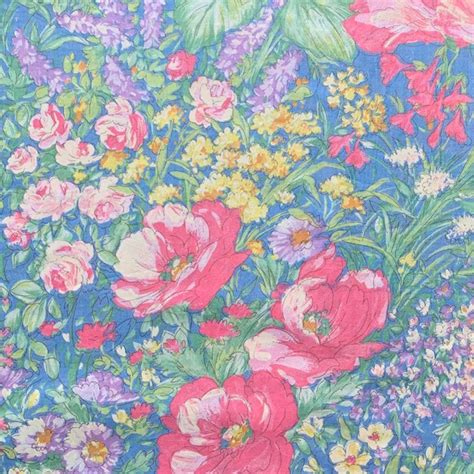 100 Cotton Blue Calico Fabric By The Yard Blue And Pink Etsy