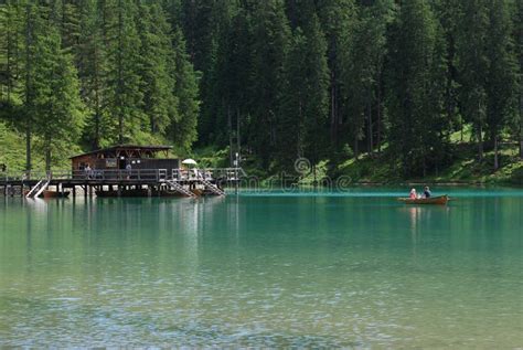 Lago Di Braies Pragser Wildsee South Tyrol Dolomites Stock Photo